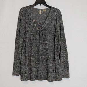 CHENAULT Gray Rib-Knit Sweater Knit Top, Long Sleeves; Size XXL